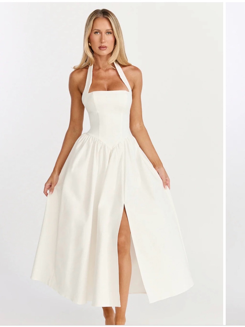 Showpo White Halter Midi Dress with Front Slit